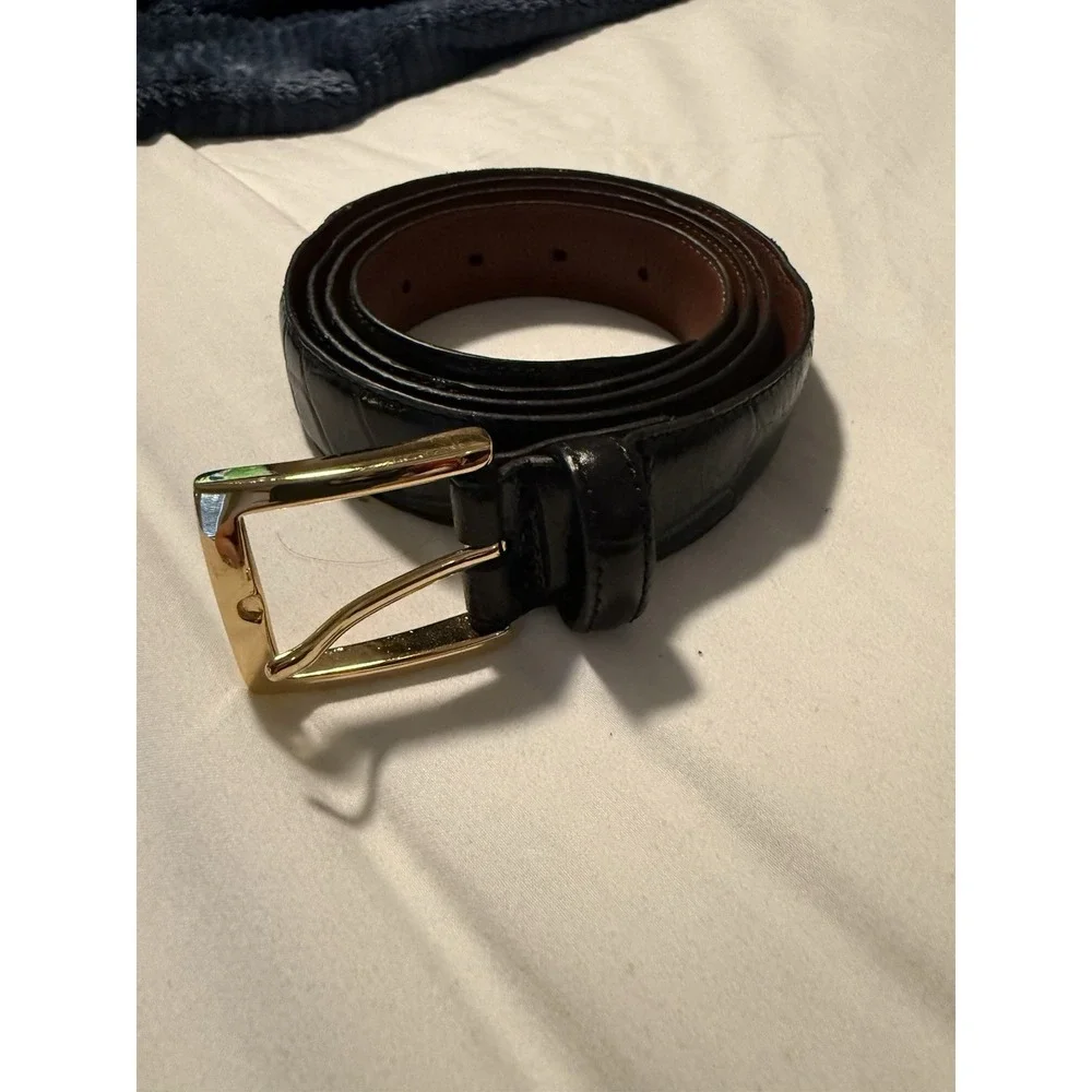Belt JOS. A. BANK Dark brown Croc Genuine Italian Leather Gold Buckle sz 46